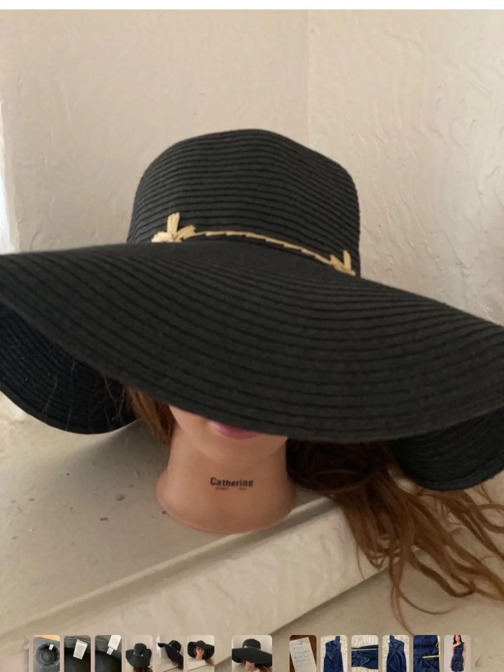 NWOT black/tan details wide brim ladies, hat